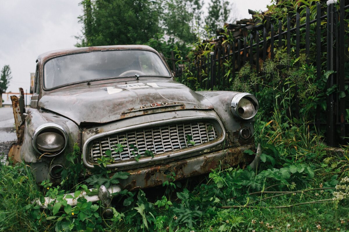 vintage brown car on green grass